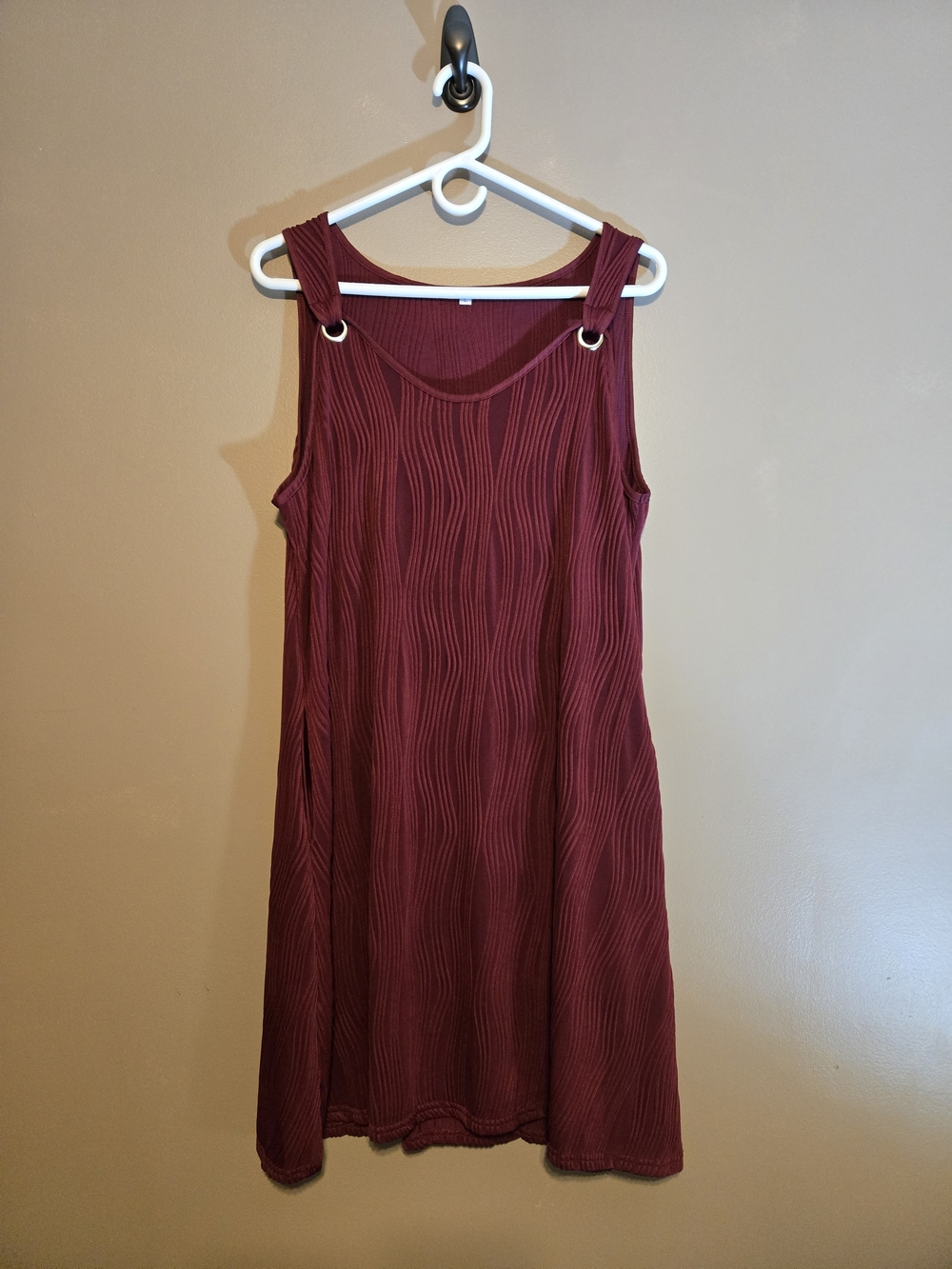 Burgundy Textured Knit Ring Strap Dress L EUC